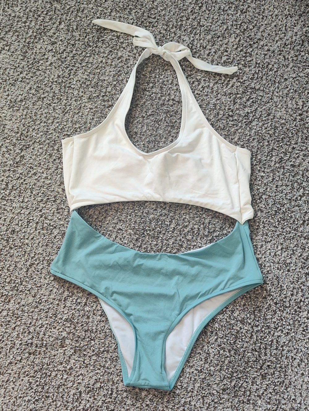 VENUS Two-Tone Halter Bikini in Cream and Seafoam